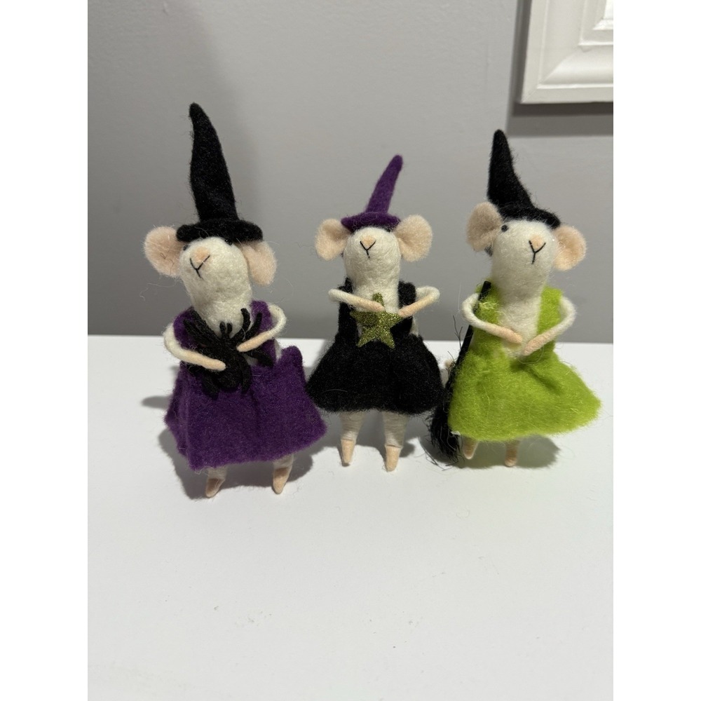 3x Primitives Kathy Halloween Felt Critter Mouse‎ Figurines Set Witch